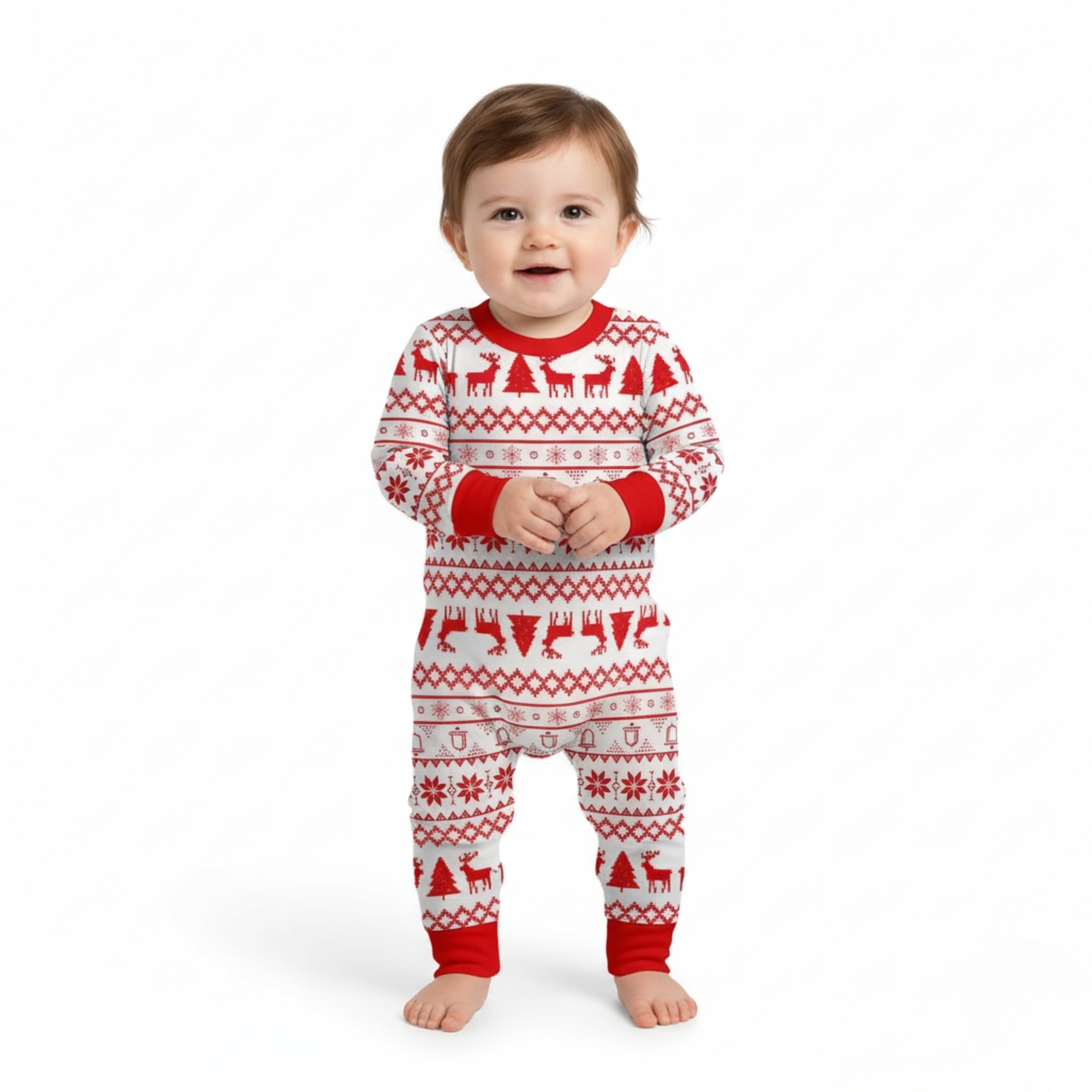 Geometric Reindeer And Tree Pattern Family Matching Christmas Pajama Set