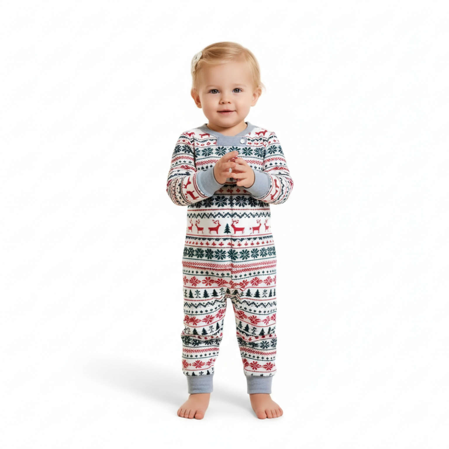 Geometric Reindeer Pattern Family Matching Christmas Pajama Set