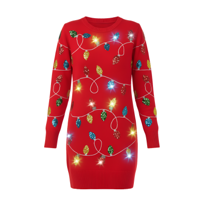 Ugly Christmas Sweater For Women With Light Up Bulbs Design