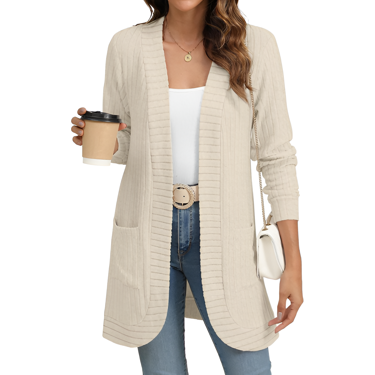 Women Long Sleeve Open Front Cardigan Casual Lightweight Long Cardigans Loose Knit Outwear with Pockets