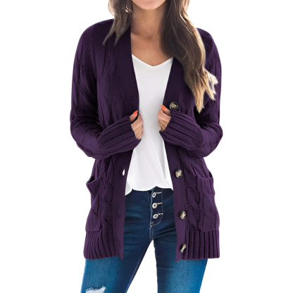 Cable Knit Button Front Open Cardigan