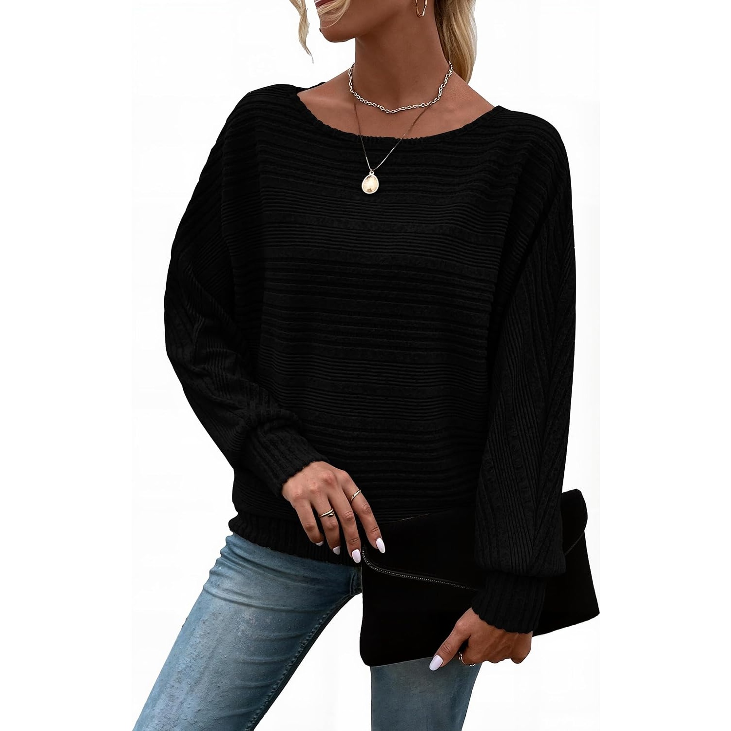 Textured Ribbed Knit Long Sleeve Top For Women