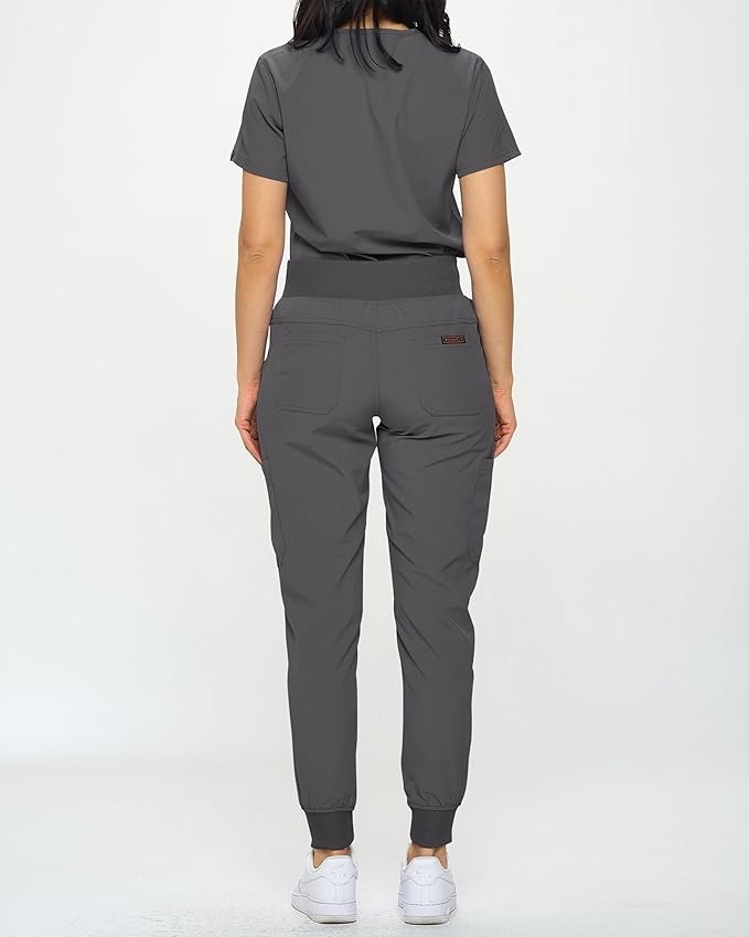Women Stretchy Jogger Scrub Set With Tuck In Top