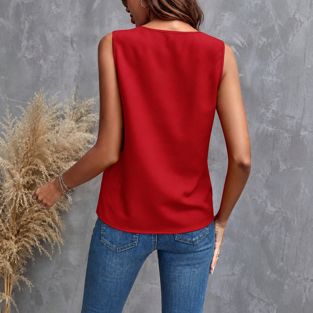 Sleeveless Solid Ruffled Blouse For Women
