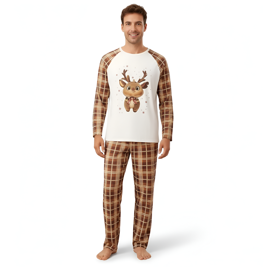 Reindeer Plaid Family Christmas Matching Pajamas Set