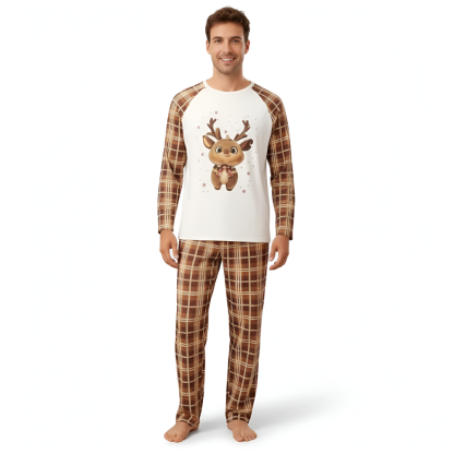 Reindeer Plaid Family Christmas Matching Pajamas Set