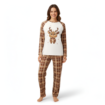 Reindeer Plaid Family Christmas Matching Pajamas Set