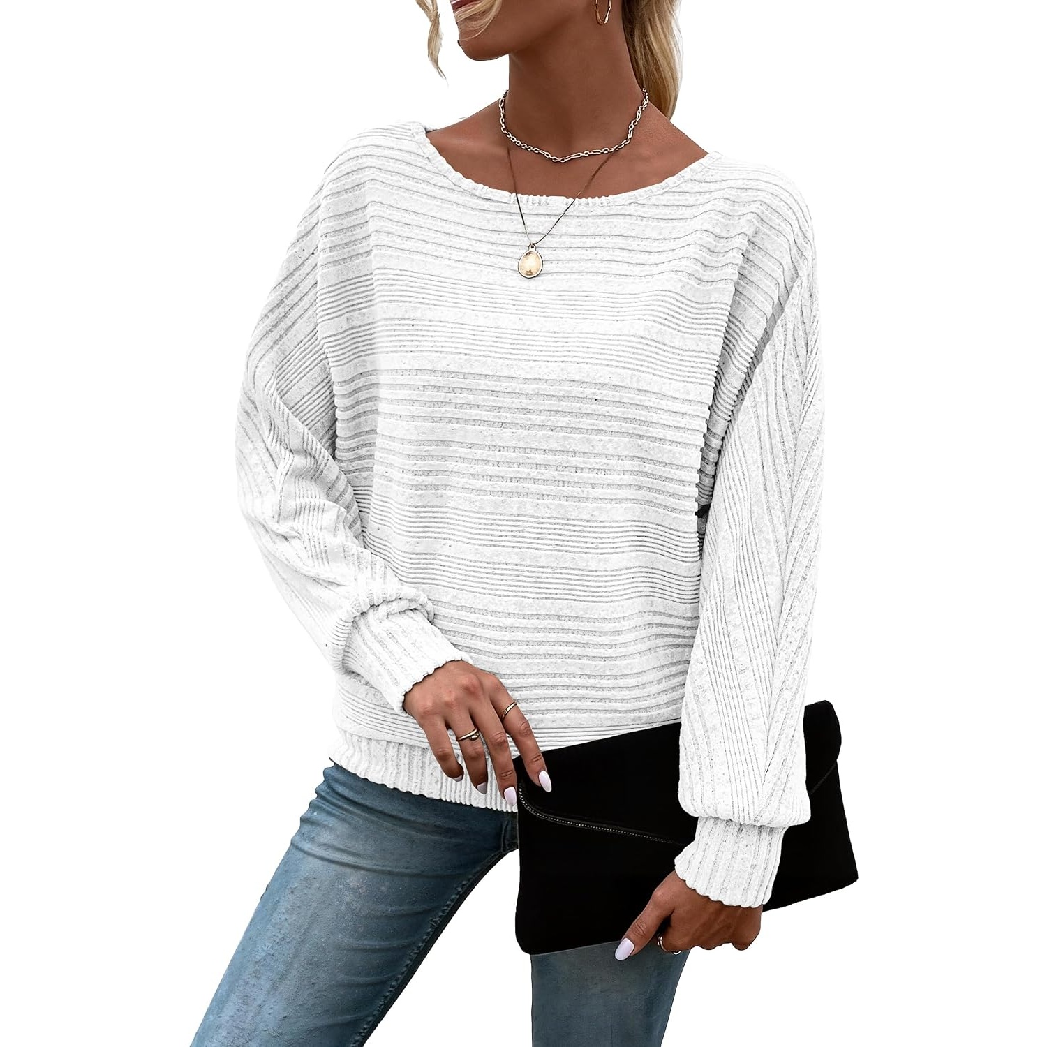 Textured Ribbed Knit Long Sleeve Top For Women