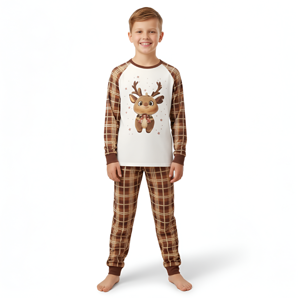 Reindeer Plaid Family Christmas Matching Pajamas Set