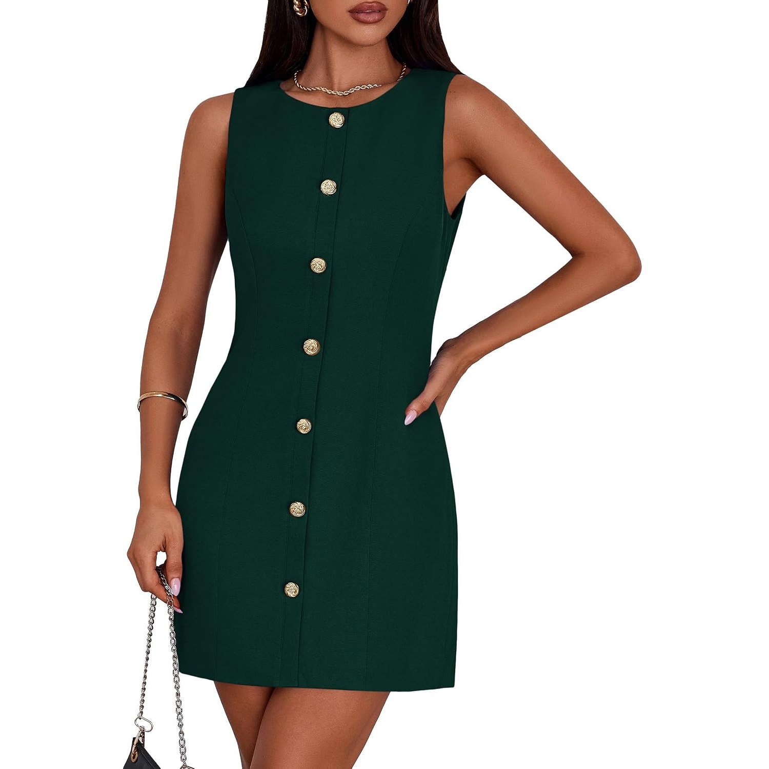 Sleeveless Button Front Summer Formal Short Dress Dress