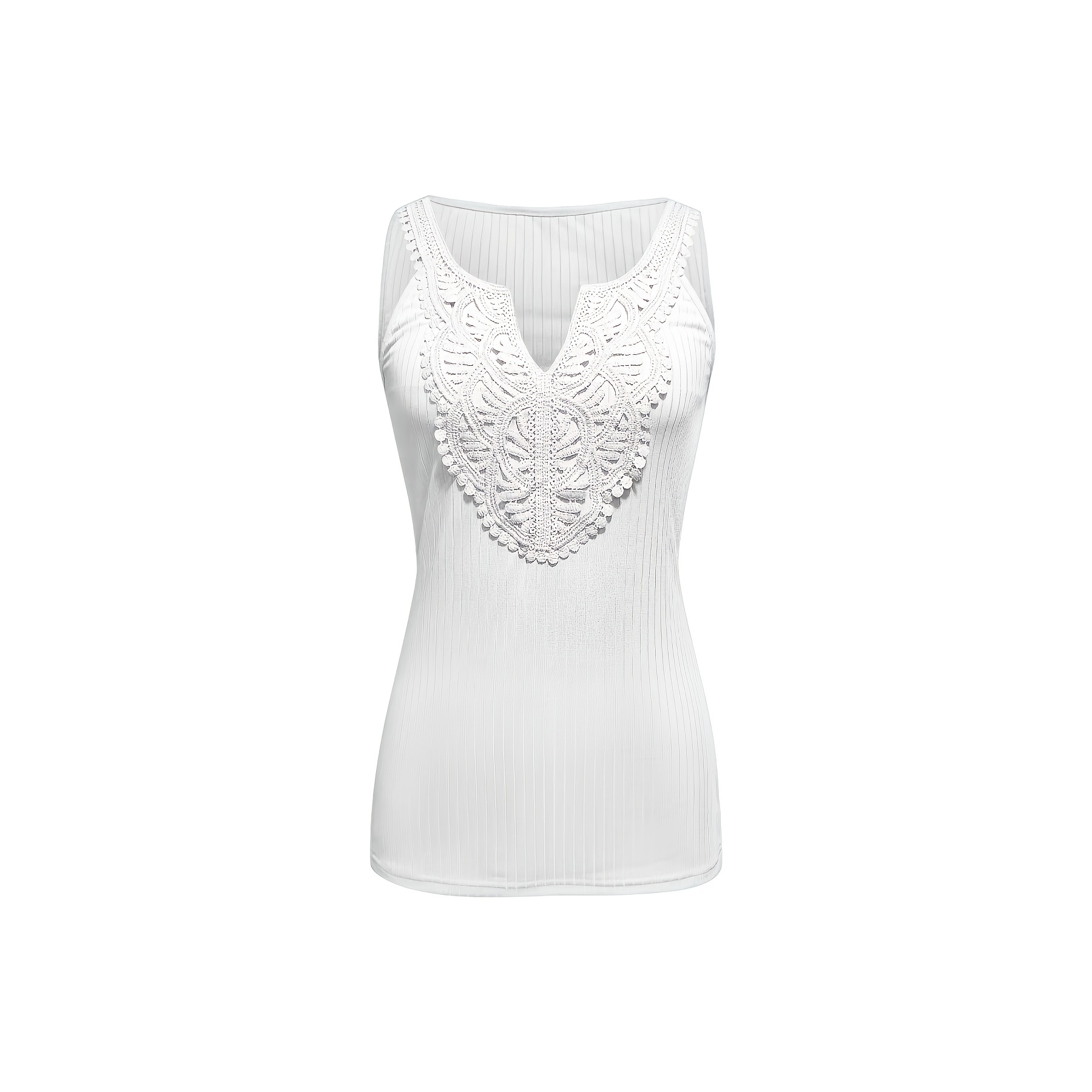 Ribbed Lace Detail Sleeveless Top For Women