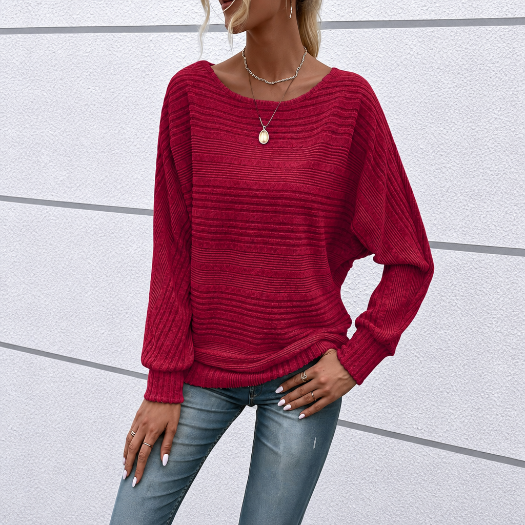 Textured Ribbed Knit Long Sleeve Top For Women