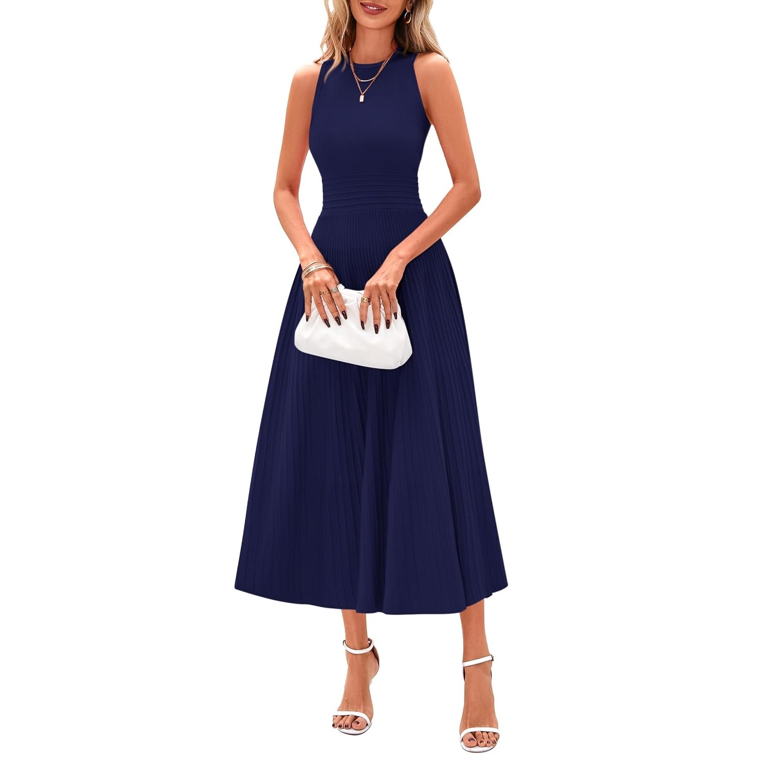 Casual Sleeveless Midi Dress With Pleated Design For Women