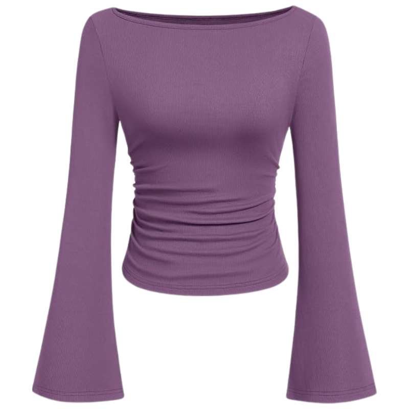 Womens Long Sleeve Shirts Tops Casual Boat Neck Bell Sleeve