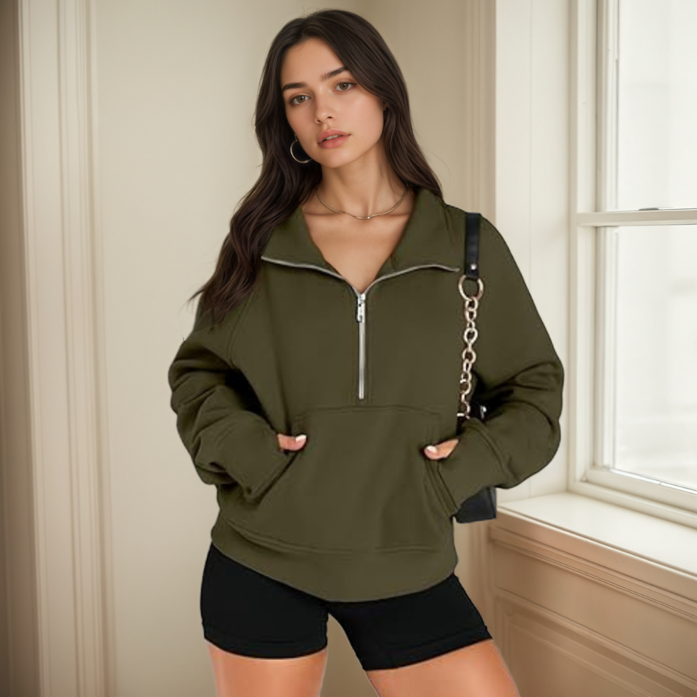 Women Cropped Sweatshirts Half Zip Pullover Fleece Hoodies