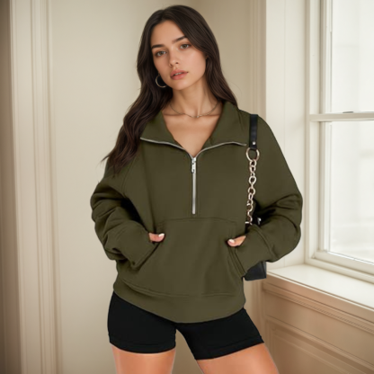 Women Cropped Sweatshirts Half Zip Pullover Fleece Hoodies