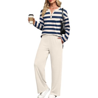 Lounge Sets for Women 2 Piece V Neck Button Matching Sweatsuit Loungewear