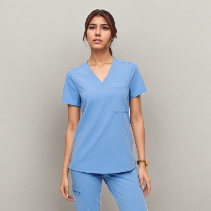 Classic Women Scrub Top With Short Sleeves And Single Chest Pocket