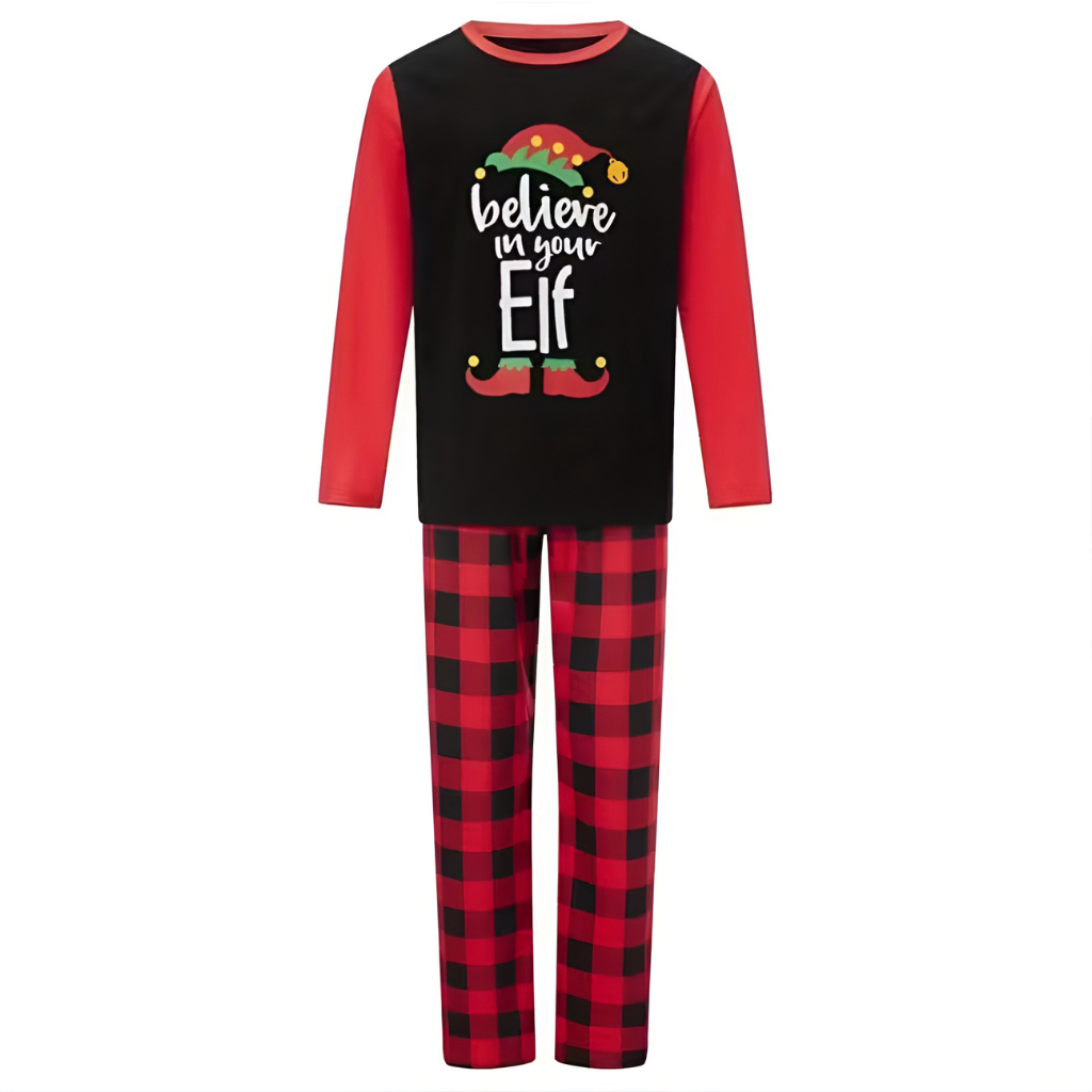 Christmas Letter and Plaid Printed Long Sleeve Tee and Bottom Loungewear Family Matching Pajama Sets