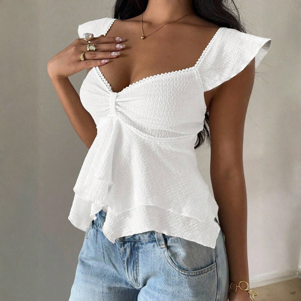 Ruffle Knitted Sweetheart Asymmetrical Tank Top For Women