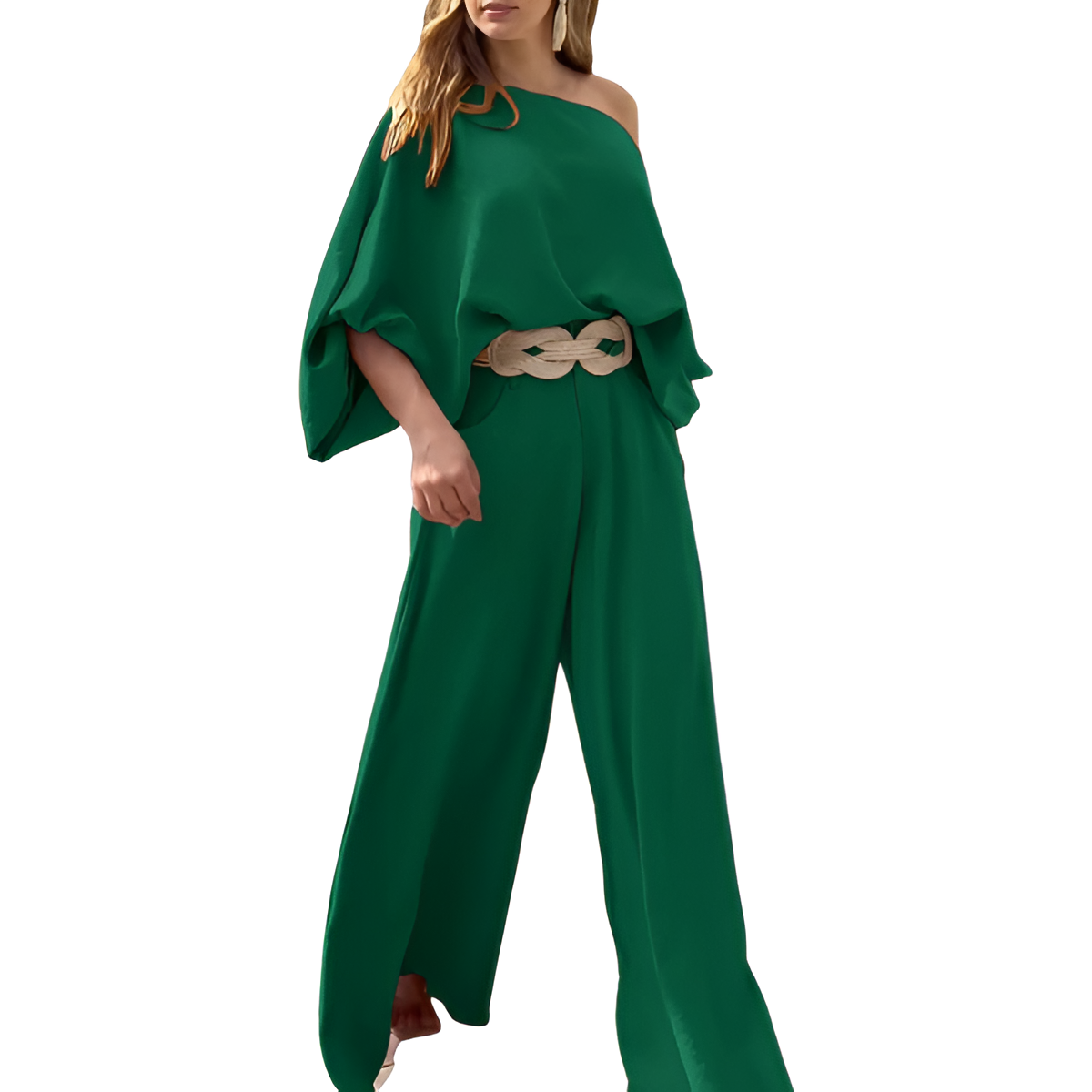 Two Piece Set With Flowy Pants And Top For Women