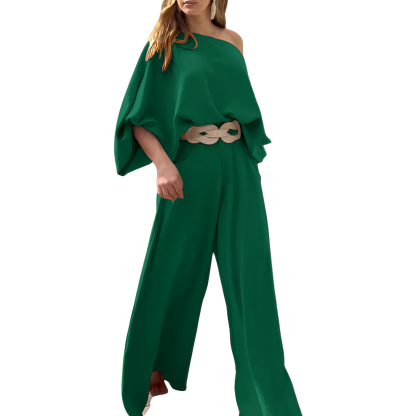 Two Piece Set With Flowy Pants And Top For Women