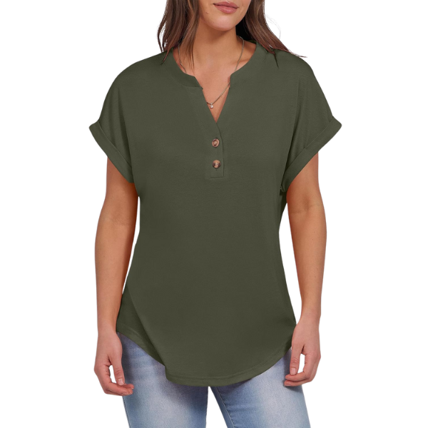 Womens Short Sleeve Henley Tops V Neck Dressy Casual Blouses Summer Trendy Tee Shirts 2026 Vacation Fashion Clothes