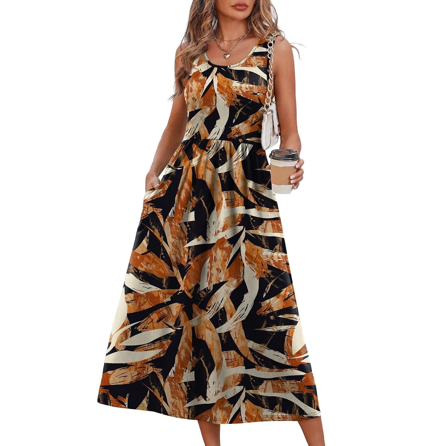 Casual Midi Flowy Beach Dress With Pocket For Women