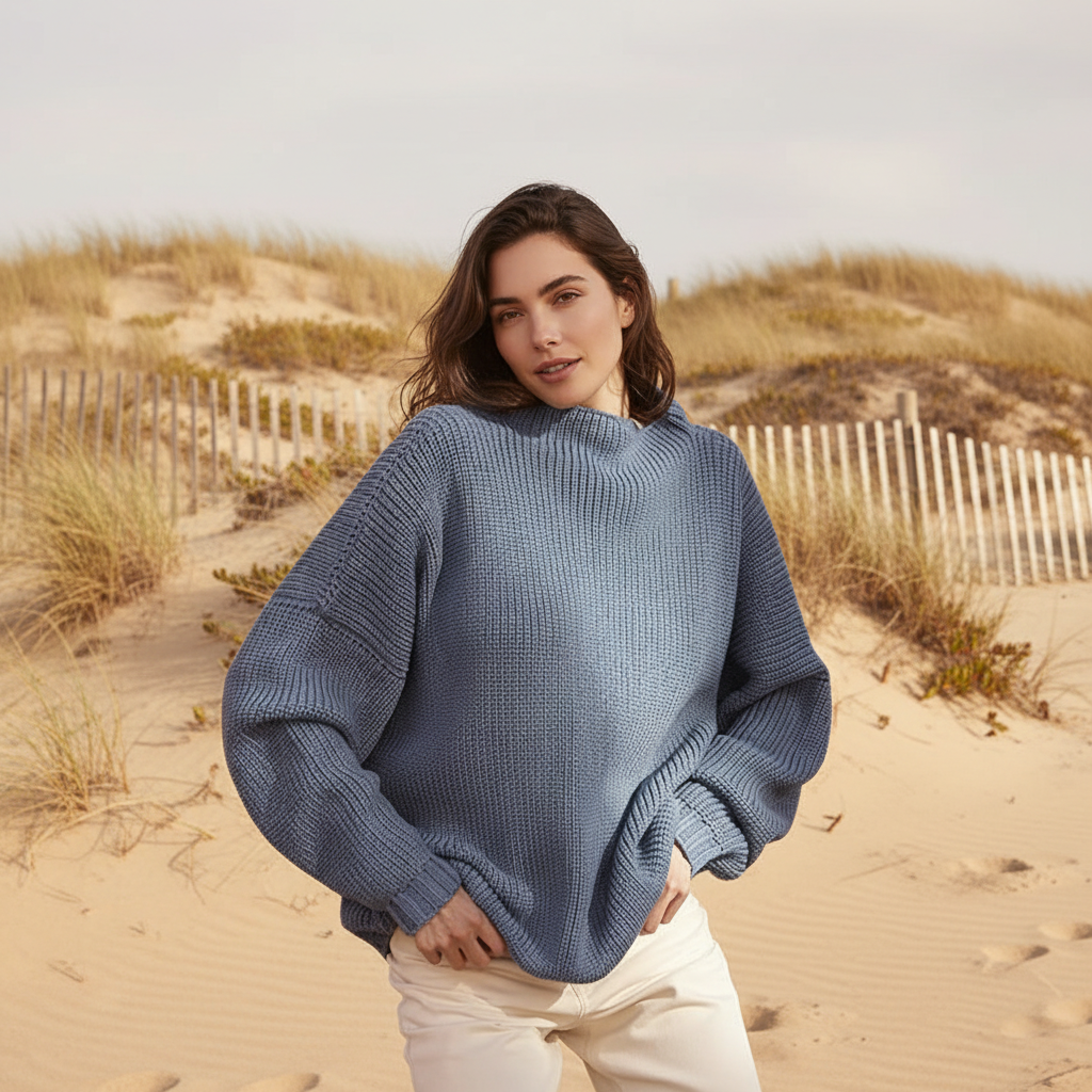 Oversized Chunky Knit Sweater With Batwing Sleeve For Women