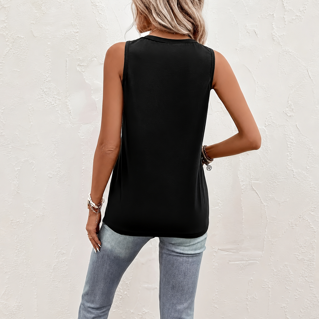 Summer Tank Top With Front Button And Pocket For Women