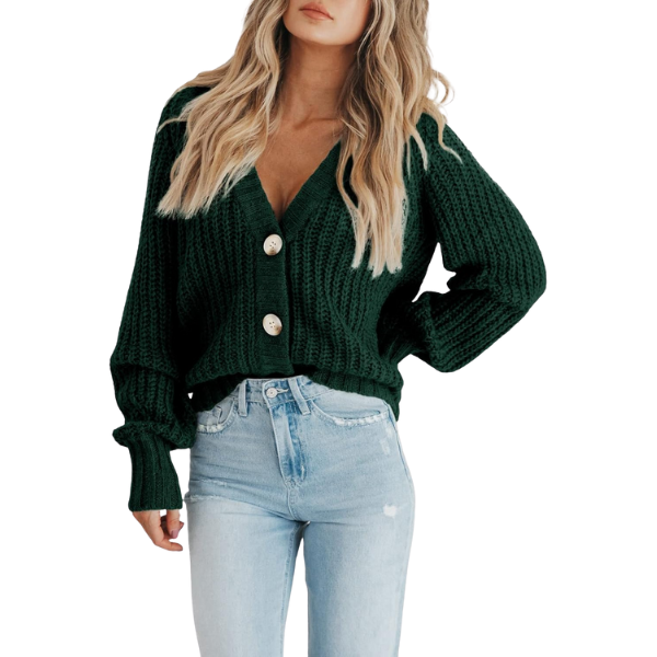 Women's Chunky Knit Open Front Sweater Long Sleeve Button Loose Short Cardigan Outerwear Coats