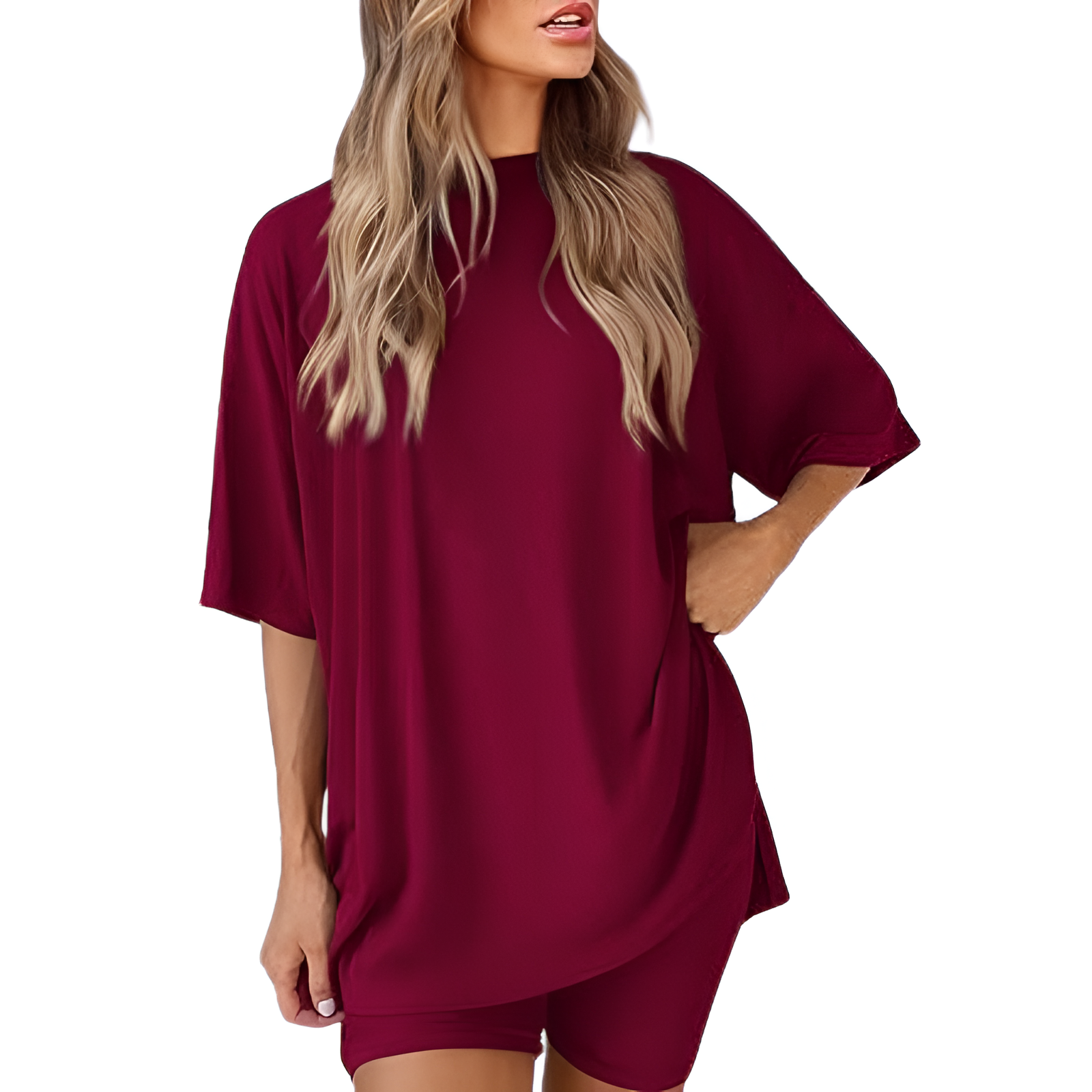 Two Piece Lounge Sets For Women With Oversized T Shirt And Biker Shorts