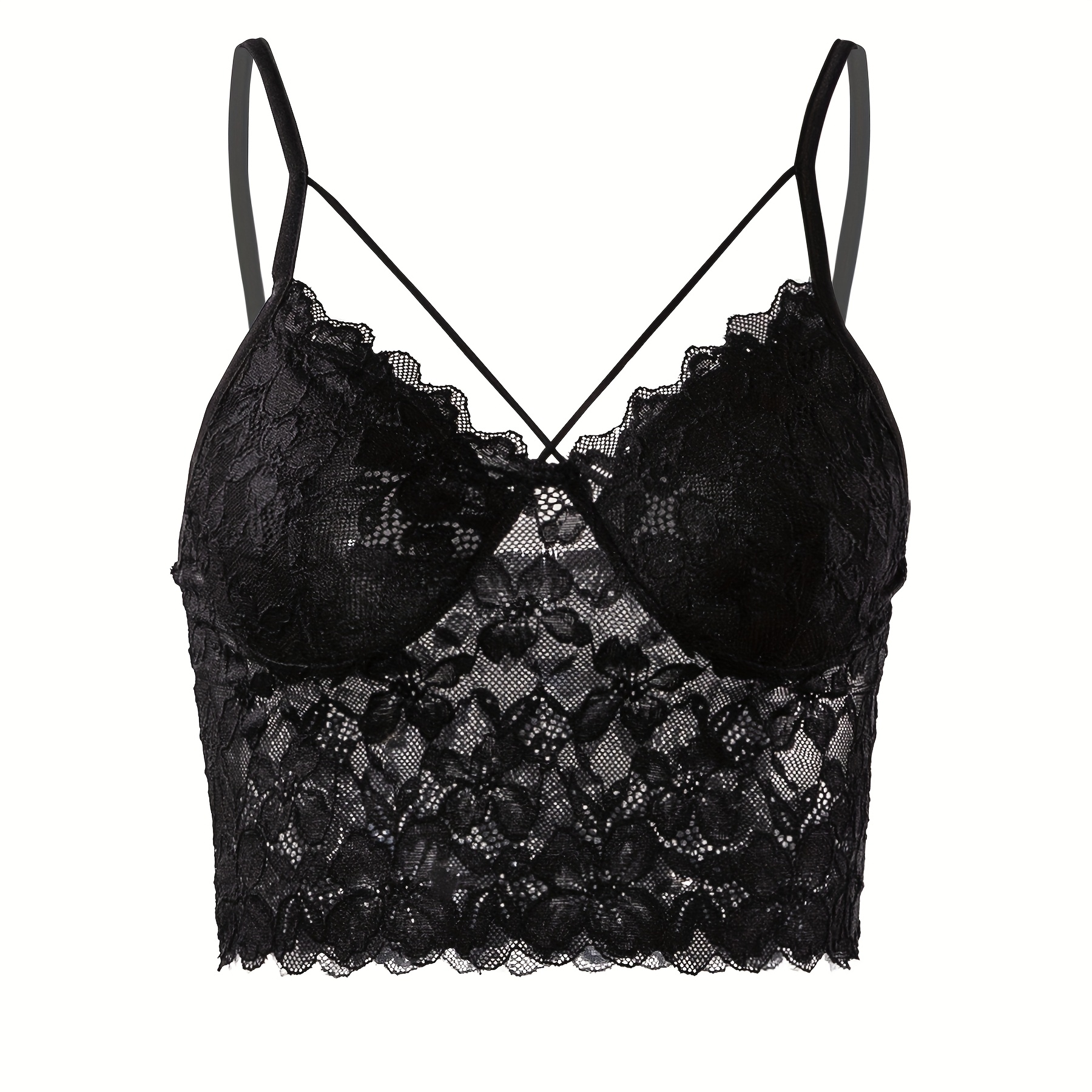 Lace Spaghetti Sheer Crop Tank Top For Women