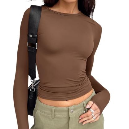 Womens Long Sleeve T Shirts Fall Fashion Basic Crop Tops