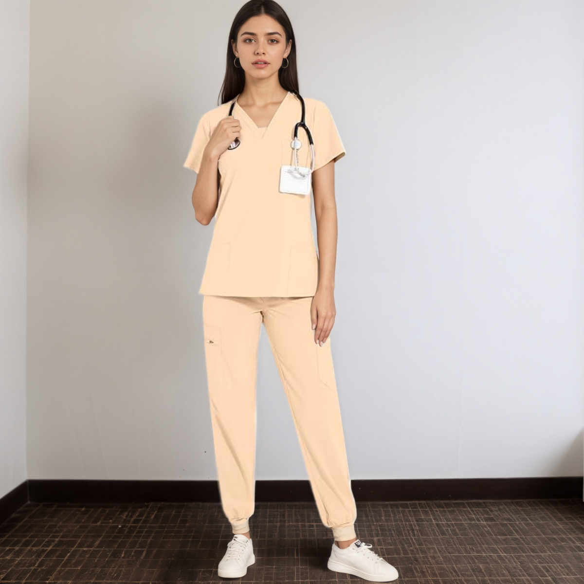 Women V Neck Top And Cargo Pants Scrubs Set