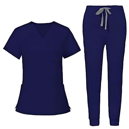 Women’s V Patterned Scrub Top And Jogger Pants Set