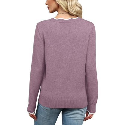 Scallop Trim Knit Pullover Cozy Lightweight Sweater For Women