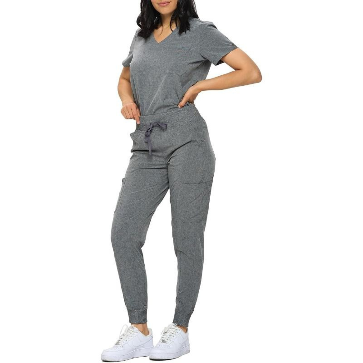 Women Stretchy Jogger Scrub Set With Tuck In Top