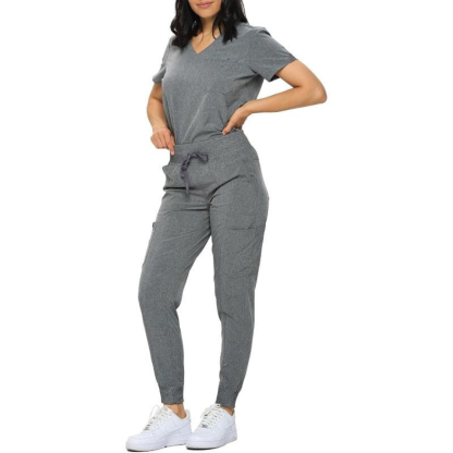 Women Stretchy Jogger Scrub Set With Tuck In Top