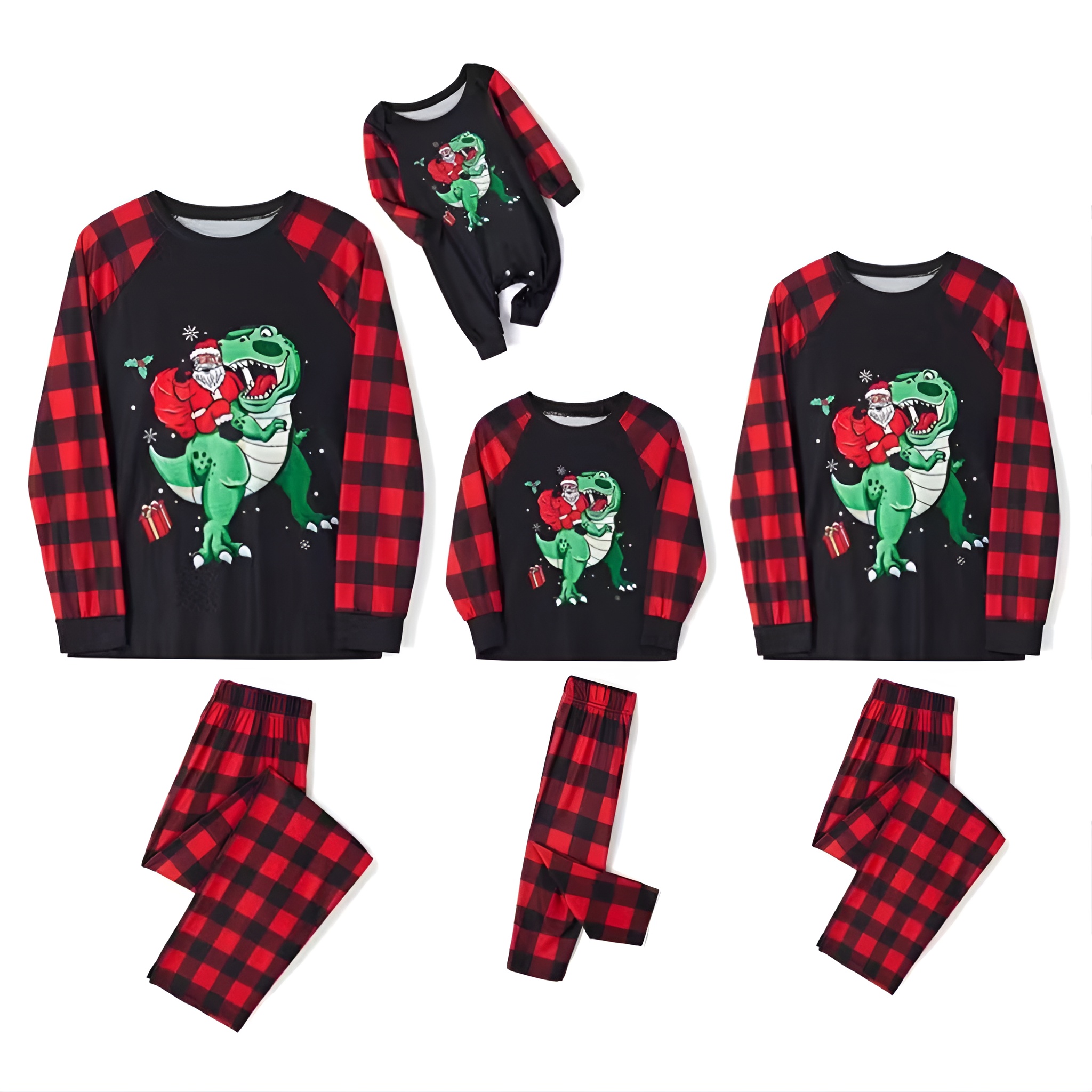 Cozy Christmas Dinosaur Santa Family Matching Pajama Sets