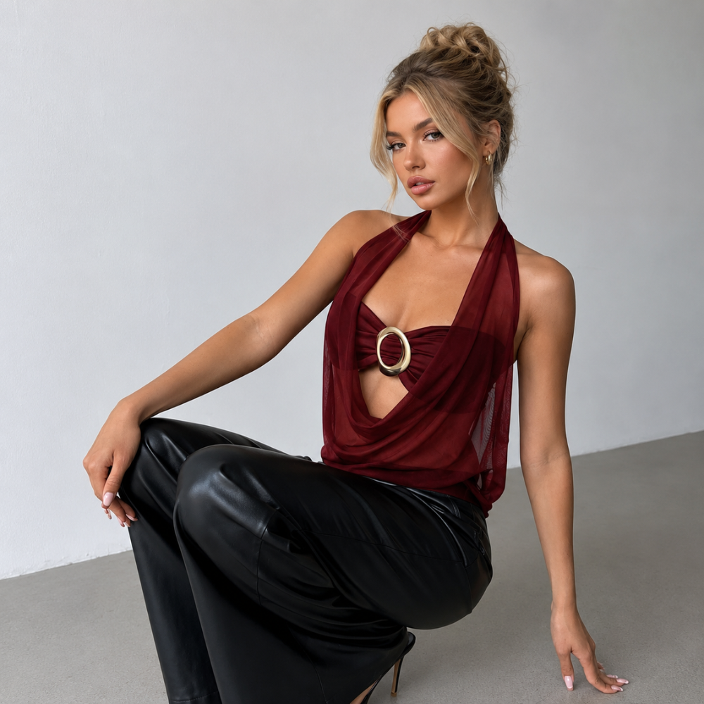 Tank Top Metallic Modern Halter Metal Decor Dates Formal For Women