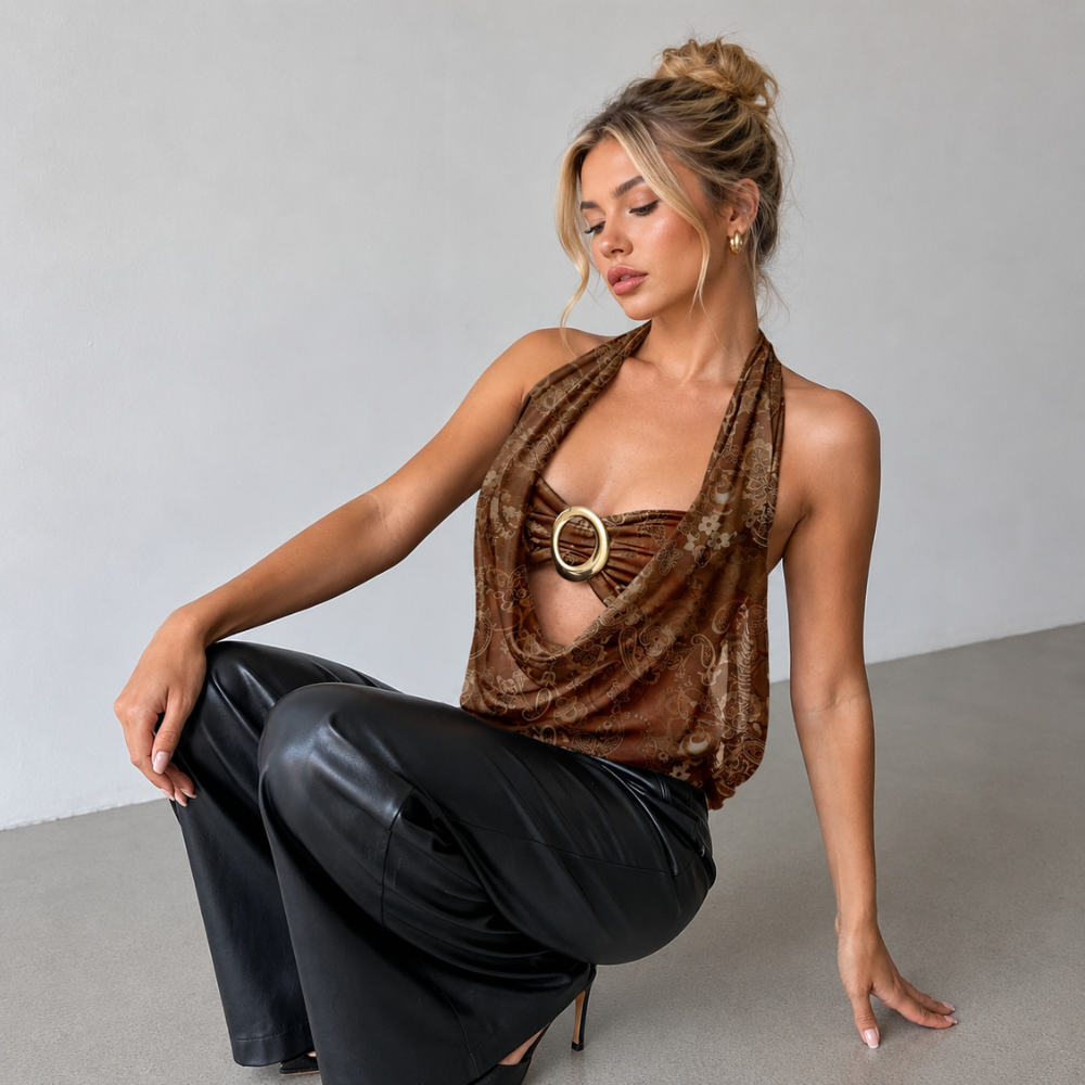 Sleeveless Summer Dye Top With Tie For Women