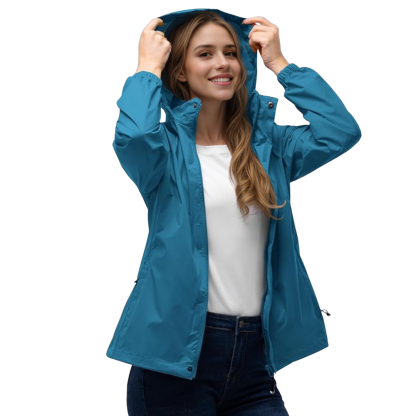 Women Waterproof Packable Rain Jacket with Hood for Travel