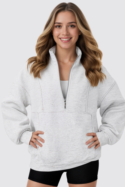 Quarter Zip Oversized Fleece Sweatshirt Cozy Pullover Hoodie