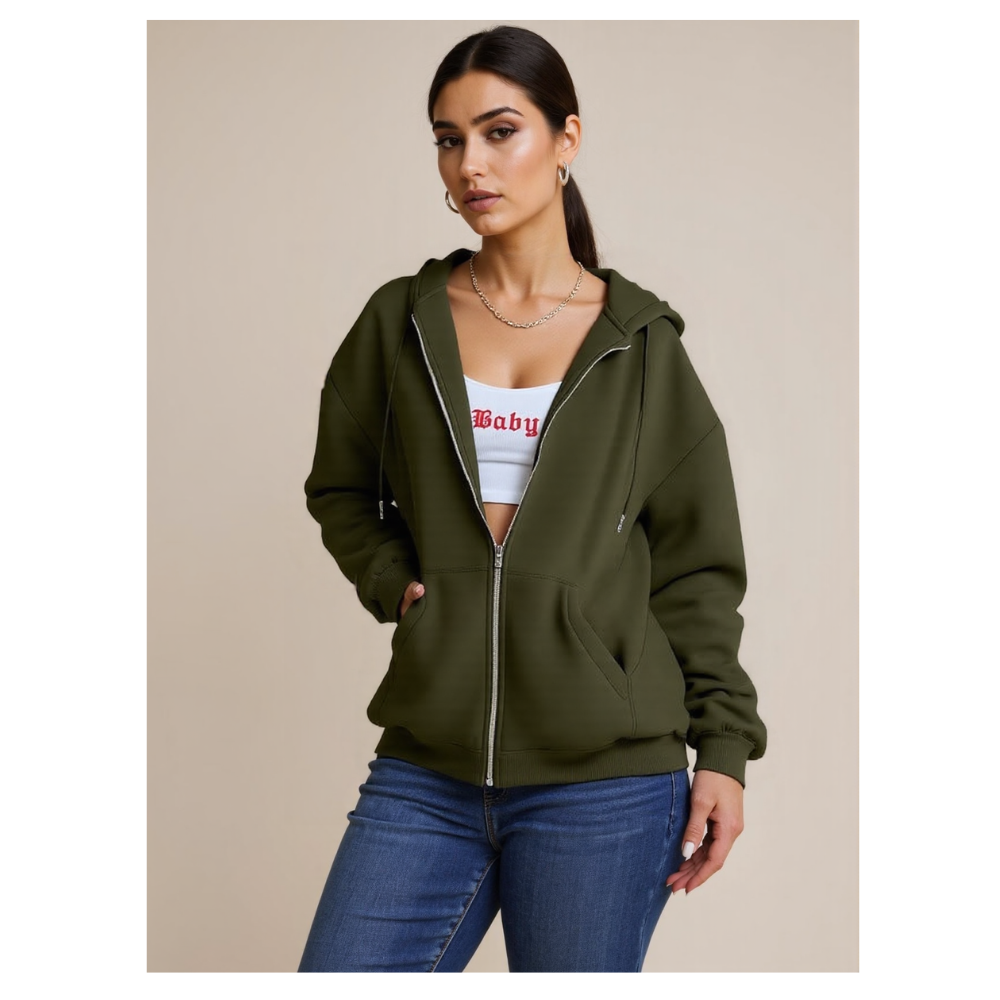 Oversized Womens Zip Up Hoodie Sweatshirt Jacket