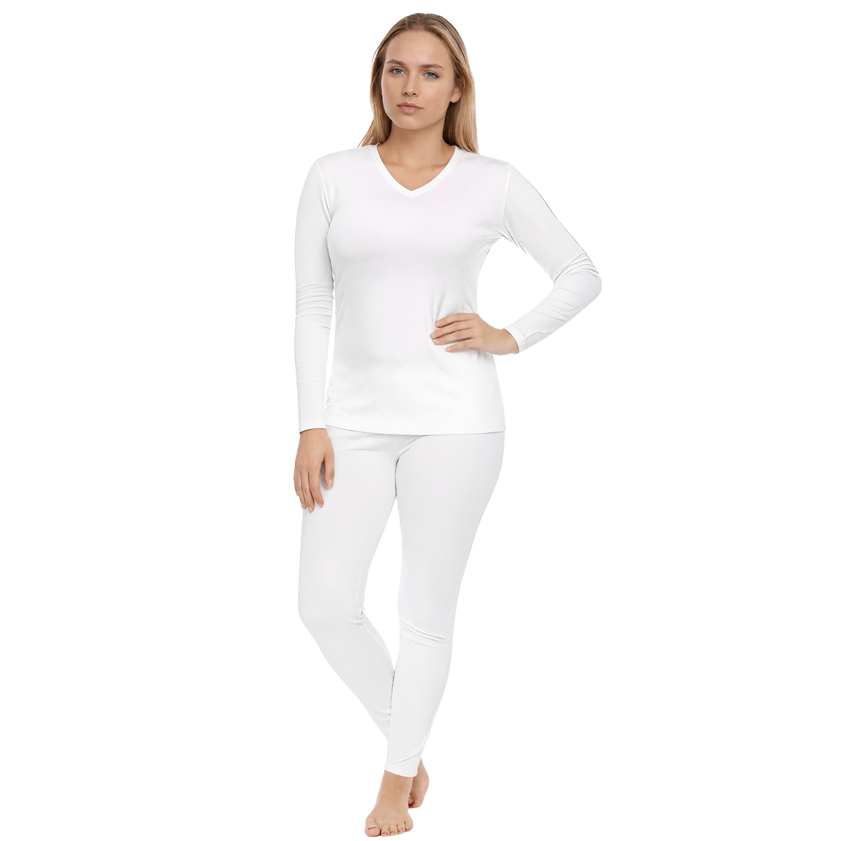 V Shape Thermal Fleece Lined Base Layer Underwear Pajama Set