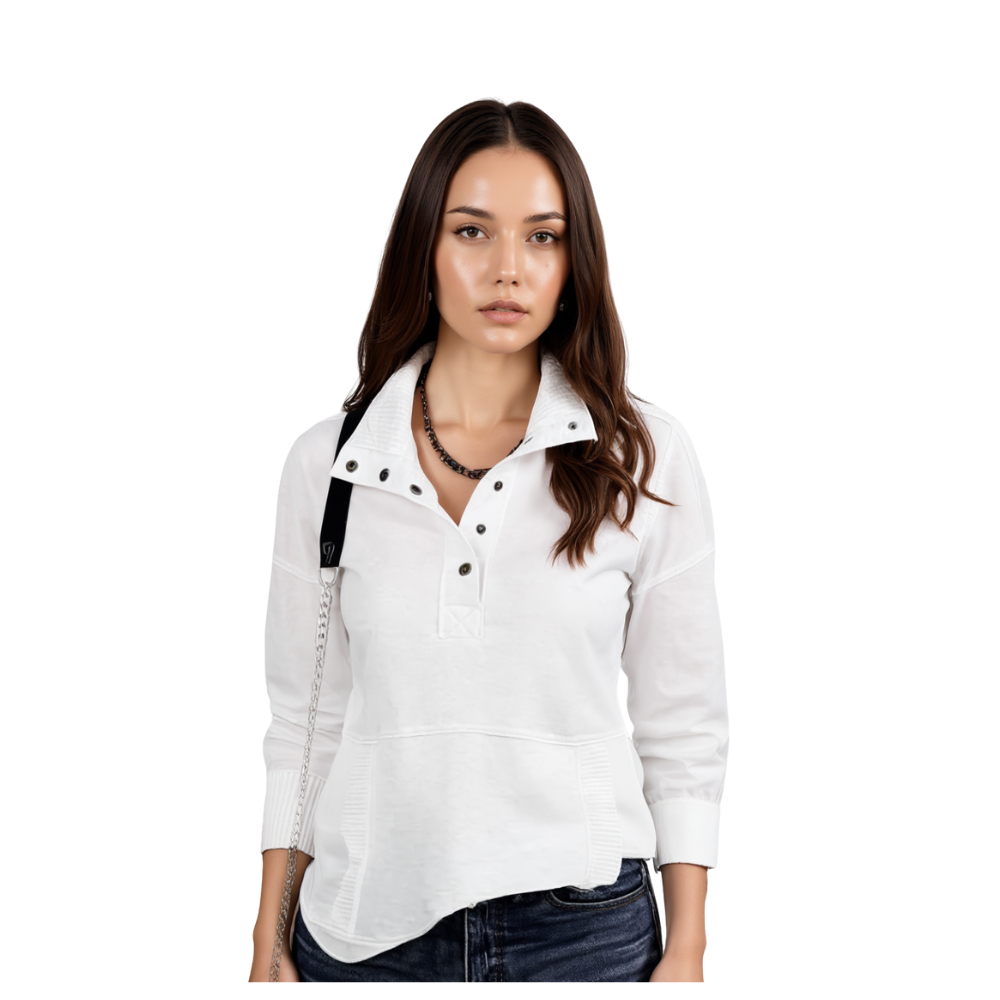 Women Lightweight Long Sleeve Button Loose Pullover Sweatshirt