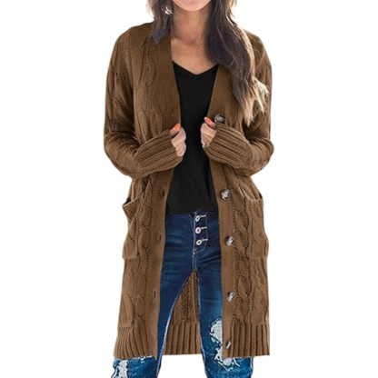 Long Sleeve Cable Knit Long Cardigan for Women
