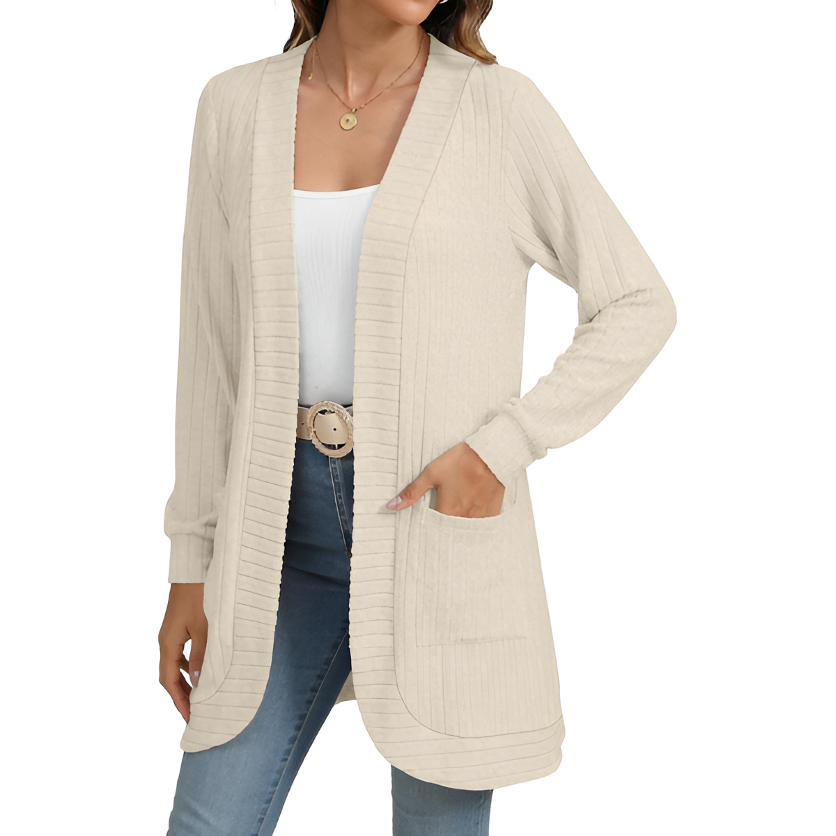 Women Long Sleeve Open Front Cardigan Casual Lightweight Long Cardigans Loose Knit Outwear with Pockets