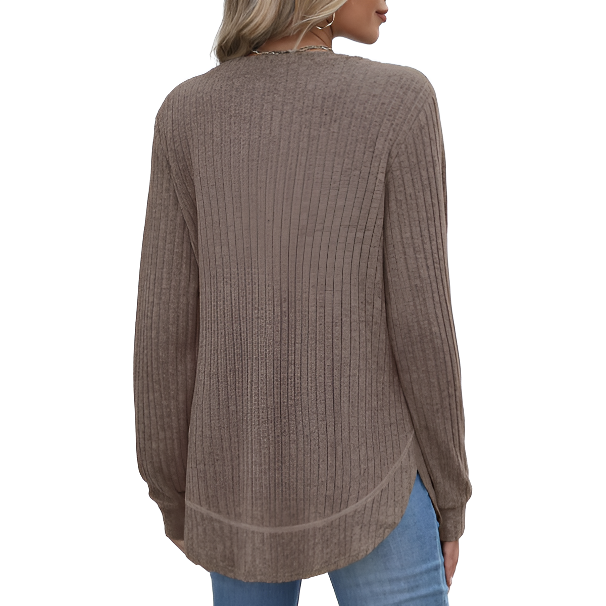 Tunic Tops for Women Loose Fit Dressy Long Sleeve Shirts Womens Sweaters Crew Neck Fall Clothing with Curved Hem